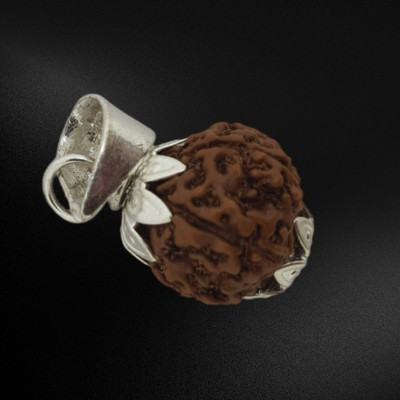 HAPPY CREATION 7 Mukhi Rudraksha Nepali Seven Face Rudraksha Metal Capped Silver Wood Pendant