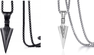 Inori Archer Arrowhead Pendant Punk Style Men's Arrow Pendant/Locket Biker, Party wear Black Silver Stainless Steel Pendant
