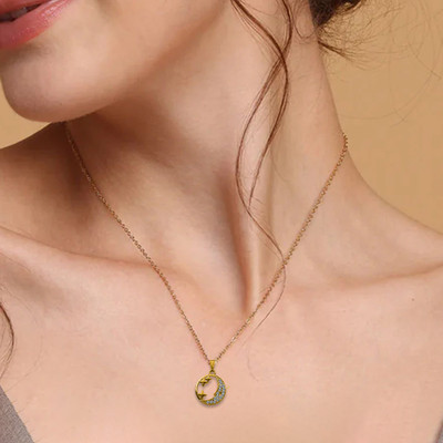 Utkarsh Elegant Anti-Tarnish Metal Crescent Moon & Star Design Locket For Girls Gold-plated Cubic Zirconia Stainless Steel Pendant