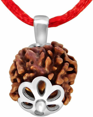 Fine Creation Four Face Rudraksha Original Rudraksha 4 Mukhi Nepali Rudraksha Metal Capping Wood Pendant