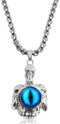 Airtick Illuminati Horus Evil Eye Gothic Skeleton/Skull Head Locket Pendant Necklace Silver Stainless Steel Pendant Set