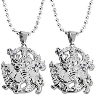 Airtick Set Of 2 Silver Lord Shri Durga Vaishno Devi Maa/Sherawali Mata Pendant Locket Silver Stainless Steel Locket Set