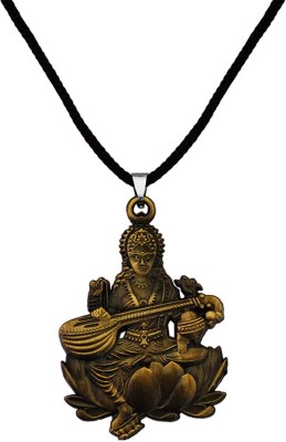 M Men Style Religious Godess Sarswati With Cotten Dori Pendant Necklace Rhodium Zinc, Metal Pendant