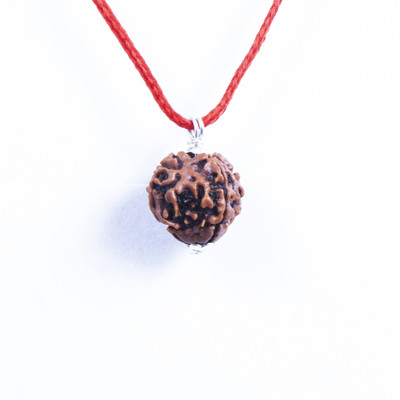 house of common Natural 4 Mukhi / Mukha Four Face Nepali Energised Lab Certified Rudraksha Silver Wood Pendant