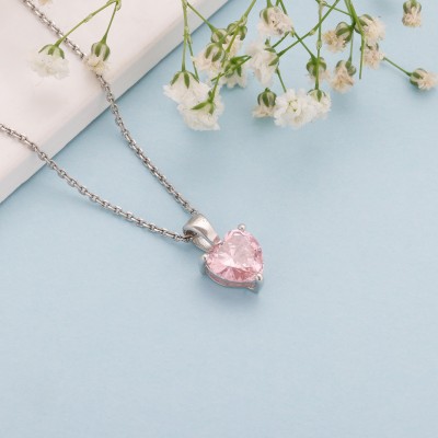 GIVA Sterling Silver Pink Heart Pendant with Link Chain for Womens and Girls Rhodium Zircon Sterling Silver Pendant