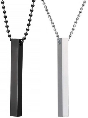 Agarwalproduct Combo Of 3D Vertical Bar Cuboid Stick Locket Pendant Necklace With Chain Stainless Steel Pendant Set