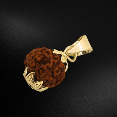 Fine Creation Original 7 Mukhi Rudraksha with Lab Certificate Pack of 1 Gold-plated Wood Pendant Set