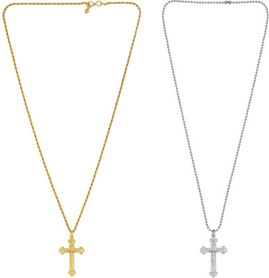 pompeo Gold Silver Covered Brass, Criss Cross Jesus, Combo Gold-plated Brass Pendant