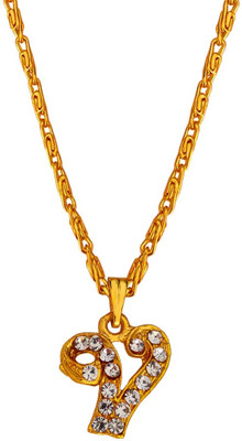 Sullery Crystal Alphabet Initial Letter V Locket Gold-plated Brass Pendant