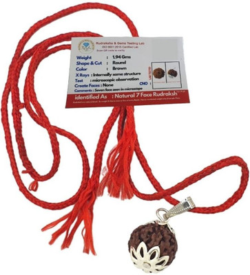 FLY PL STORE 7 Mukhi Rudraksha Original Certified Seven Face Natural Silver Brass, Wood Locket Set