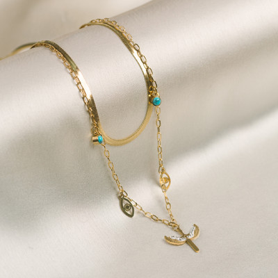 ARTKLIM Artklim Gold Plated Double Layered Pheonix Eagle Pendant Necklace Gold-plated Stainless Steel Pendant