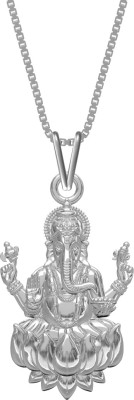 ZALKARI 925 Sterling Silver God Ganesha Sitiing On Lotus Pendant chain for mens & womens Rhodium Sterling Silver Locket
