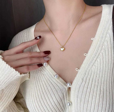 Azarya Gold Plated Stainless Steel Anti Tarnish White Heart Pendant Necklace Gold-plated Stainless Steel Pendant Set