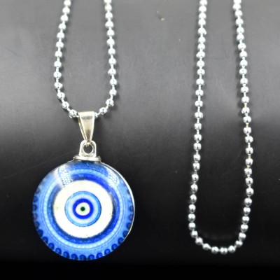 AFH Nazar Battu Evil Eye Protection Blue Whit Bead Chain Pendnet for Men and Women Glass Pendant