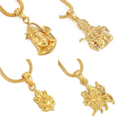 PYR Fashion Combo 4 Pendant with 1 Chain Ganesh, Durga Mata, Hanuman ji, Shiv Ji for Girls Gold-plated Alloy Pendant