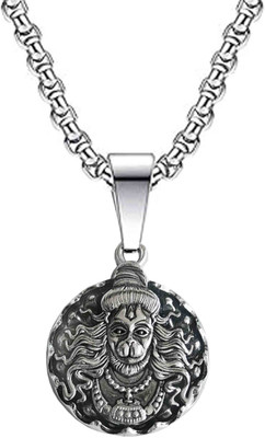 M Men Style Hindu Lord Bajrangbali Hanuman idol Monkey God of Devotion Pendant Necklace Sterling Silver Metal Pendant