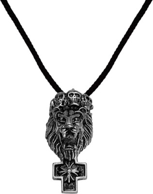 M Men Style Biker jewellery Tiger Face Skull Head Crown Jesus Crusifix Cross Pendant Chain Rhodium Stainless Steel, Cotton Dori Pendant