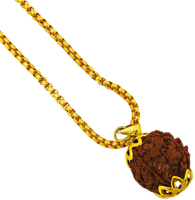 Shade Creation five Mukhi Rudraksha Certified/Original Nepali 5 Mukhi Rudraksh/Natural 5 Faced Gold-plated Beads Brass, Wood Locket