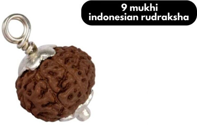 Fine Creation Original indonesian 9 Mukhi/9 Faced Brown Rudraksha with Certificate Silver Brass Pendant