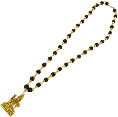 urbanzebra Most Demanded Shiv Trishul OM Dotted Locket Pendant With Mala For Unisex Gold-plated Beads Brass, Wood Locket Set