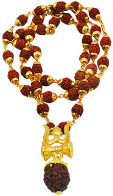 Shiv Jagdamba Religious Jewelry Shiv Kavach Rudraksha Trishula Damru Locket Panchmukhi Mala Gold-plated Brass, Wood Pendant Set