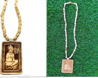 Green Spiritual Shri Bageshwar Dham Tulsi Kanthi Mala with Tulsi Hanuman ji Locket Combo Wood Pendant