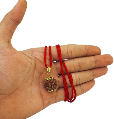 leahyallen 4 Mukhi Rudraksha Four Faced Charr Nepali Rudraksh Bead Original & Certified Gold-plated Beads Brass, Wood Pendant