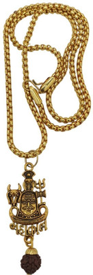 urbanzebra Shiva Om Trishul Damru Pendant Chain Pack of 1- Golden Gold-plated Brass, Alloy Pendant