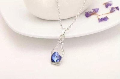 m a enterprises F 21_blu-botlle pend Sterling Silver, Platinum Cubic Zirconia Stone Pendant Set