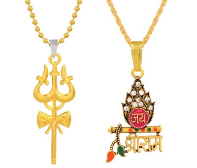 RN Gold Plated CZ Lord Shiv Symbol Trishul with Jai Shree Ram Combo Pendant Gold-plated Cubic Zirconia Brass Pendant