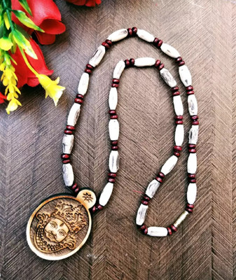 VRIDAANN Original & Natural Wood Tulsi Kanthi Mala With Shri Khatu Shyam ji Wood Locket Set