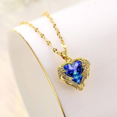 vien Fashion Women Crystal Jewelry Heart Pendant Necklace Love Heart Pendant Necklace Gold-plated Cubic Zirconia Stainless Steel Pendant