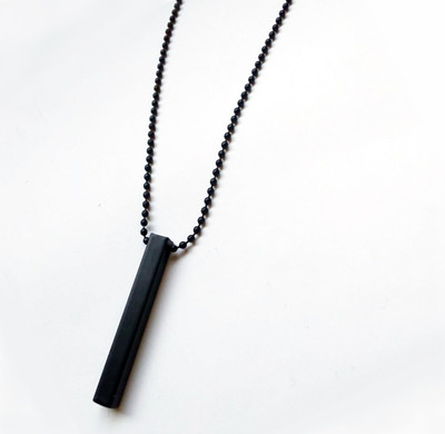 Astra 3D Vertical Bar Black Cuboid Stick Stainless Steel Locket Necklace Chain Set Alloy Pendant