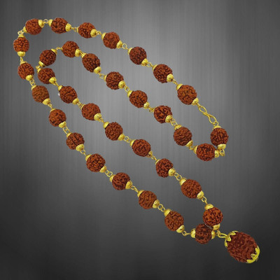 Guruji Imitation Company God Lord Shiva Mahadev Mahakaal 5 Mukhi Rudraksha 5 Mukhi Rudraksha Mala Gold-plated Beads Brass, Alloy Locket Set