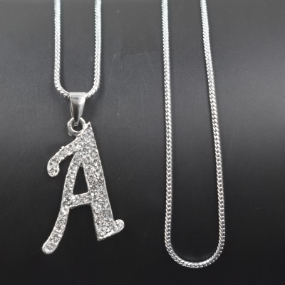 AFH Initial Letter Alphabet A Diamond Studed Snake Chain Pendnet for Men and Women Metal Pendant