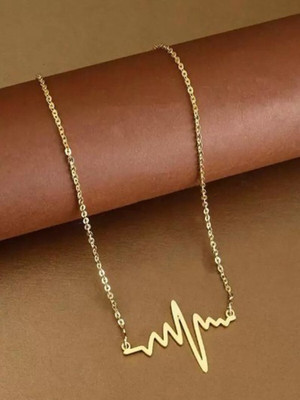 ROOTWAVE Stylish chain Heart Beat Pendant With Little Heart In Gold Colour For Girls Silver Stainless Steel, Brass Pendant
