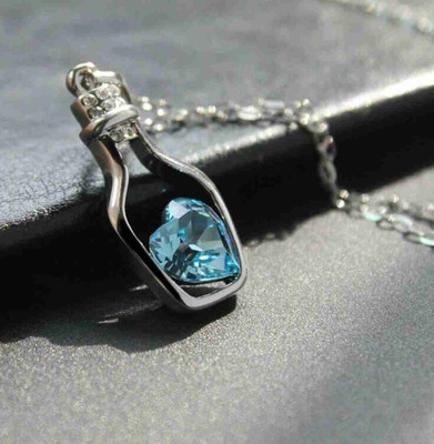 Animated blue bottle pendent Silver Alloy, Crystal, Stainless Steel Pendant Set