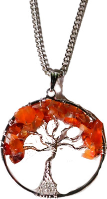 Maitri Export Natural Crystal Stone Carnelian Tree Of Life Pendant with Metal Chain Silver Carnelian Copper Pendant Set