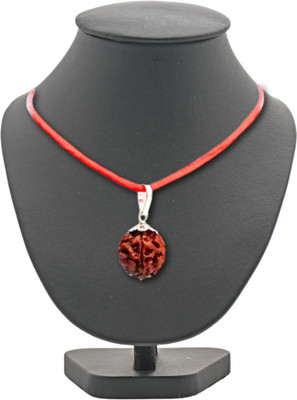 DARIDRA BHANJAN 3 Mukhi Rudraksha / Three Face Rudraksha With Red Chandan Beads Wood Pendant Silver Wood Locket