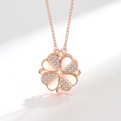 TheVineGirl Love Heart Magnetic Charm Four Leaf Rosegold-plated Necklace Gold-plated Stainless Steel Pendant