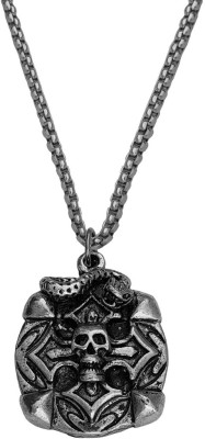 M Men Style Biker jewellery viking Stylish Gothic Snake On Skull Head Pendant Chain Rhodium Stainless Steel, Metal Pendant