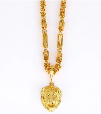 Sipradh Alloy Gold-plated Lion Singal & GPIN Pendant with chain Gold-plated Diamond Alloy Pendant Set