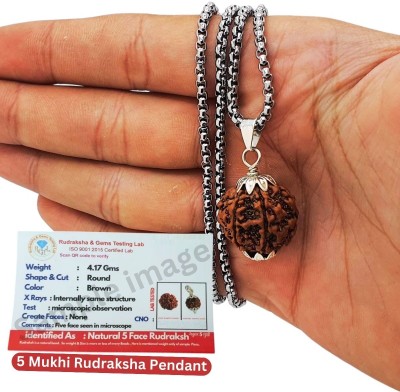 A1 yashvriddhi Nepali 5 Mukhi Rudraksha Original Five Face Rudraksha Metal Capping Silver Beads Brass, Wood Locket