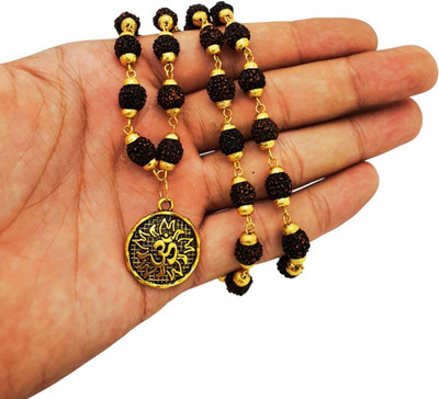 Nirvana Mukhi Lord Shiva Mahakal Locket With Mala Black Color Combination Gold-plated Beads Brass, Wood Locket Set