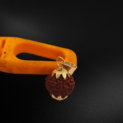 Fine Creation Original 7 Mukhi Rudraksha Seven Face Rudraksha Metal Cap Nepali Bead Gold-plated Wood Locket