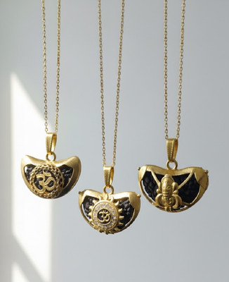 Ceylonmine01 Pack of 3 Kaju Shape Om and Ganesha Pendant Combo Collection for Men & Women Gold-plated Brass Pendant