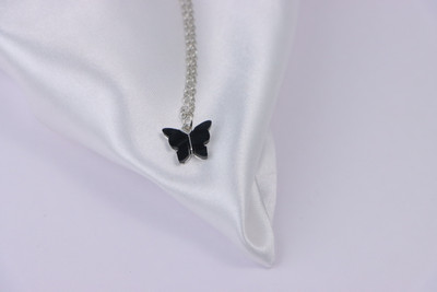 Animated Black Butterfly Pendant Necklace Metal Pendant