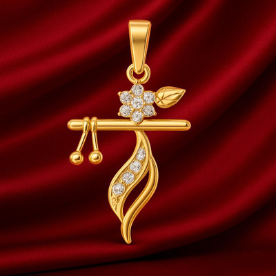 Miss Highness Gold Plated Silver Krishna Flute Pendant Without Chain – Luxury, Religious Gift, Gold-plated Cubic Zirconia Sterling Silver Pendant
