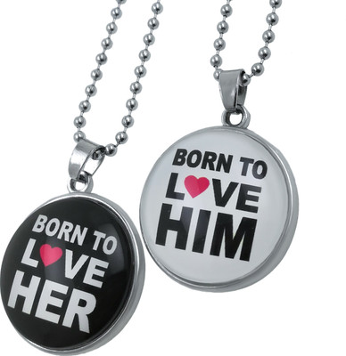 Trinkets Born to love him born to love her pendant for couple Rhodium Stainless Steel Pendant