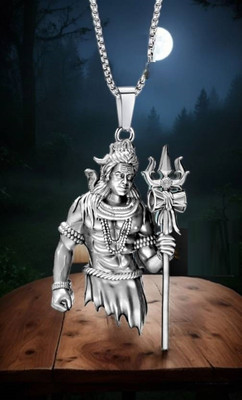 RV jewels Shiv Pendant/Locket for Men and Women, Mahadev Bholenath Bhagat Locket Silvehir Silver Stainless Steel Pendant Set
